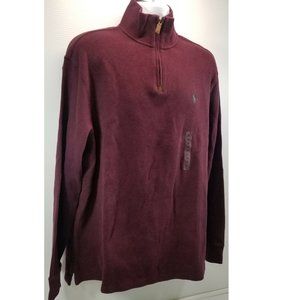 Men Polo Ralph Lauren Quarter-Zip Cotton Pullover Sweater Burgundy XL